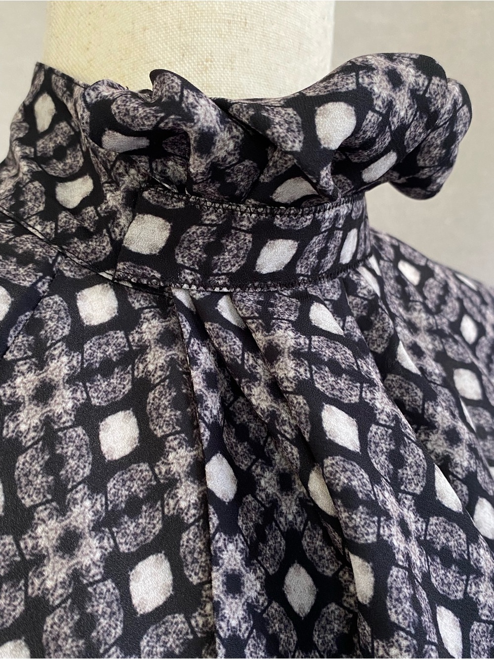 L.A.M.B. Geometric Drape Flap Collar Button Long Sleeve Blouse - Picture 6 of 11